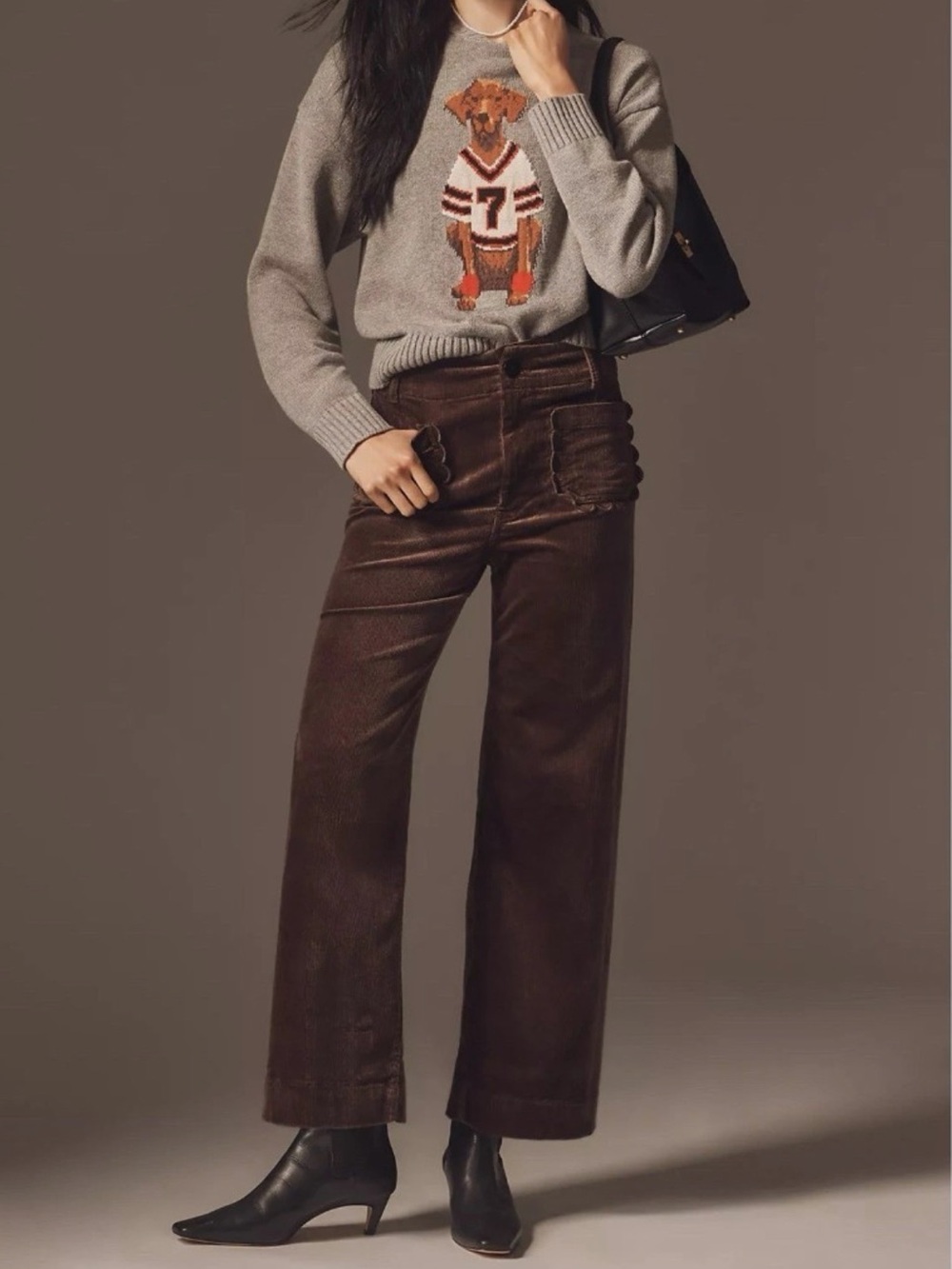 Anthropologie Maeve Colette Corduroy Crop Pants with Scallop Pocket in Mink